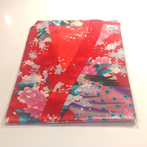 Aibrou Short Peacock Red Kimono Robe Satin With Belt Closure- XL NWT - Picture 2 of 4